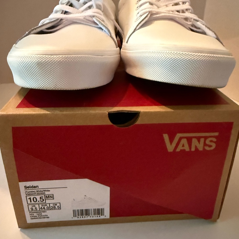 Vans Seldan White Leather Low-Top Canvas Sneakers Men’s 10.5 NEW